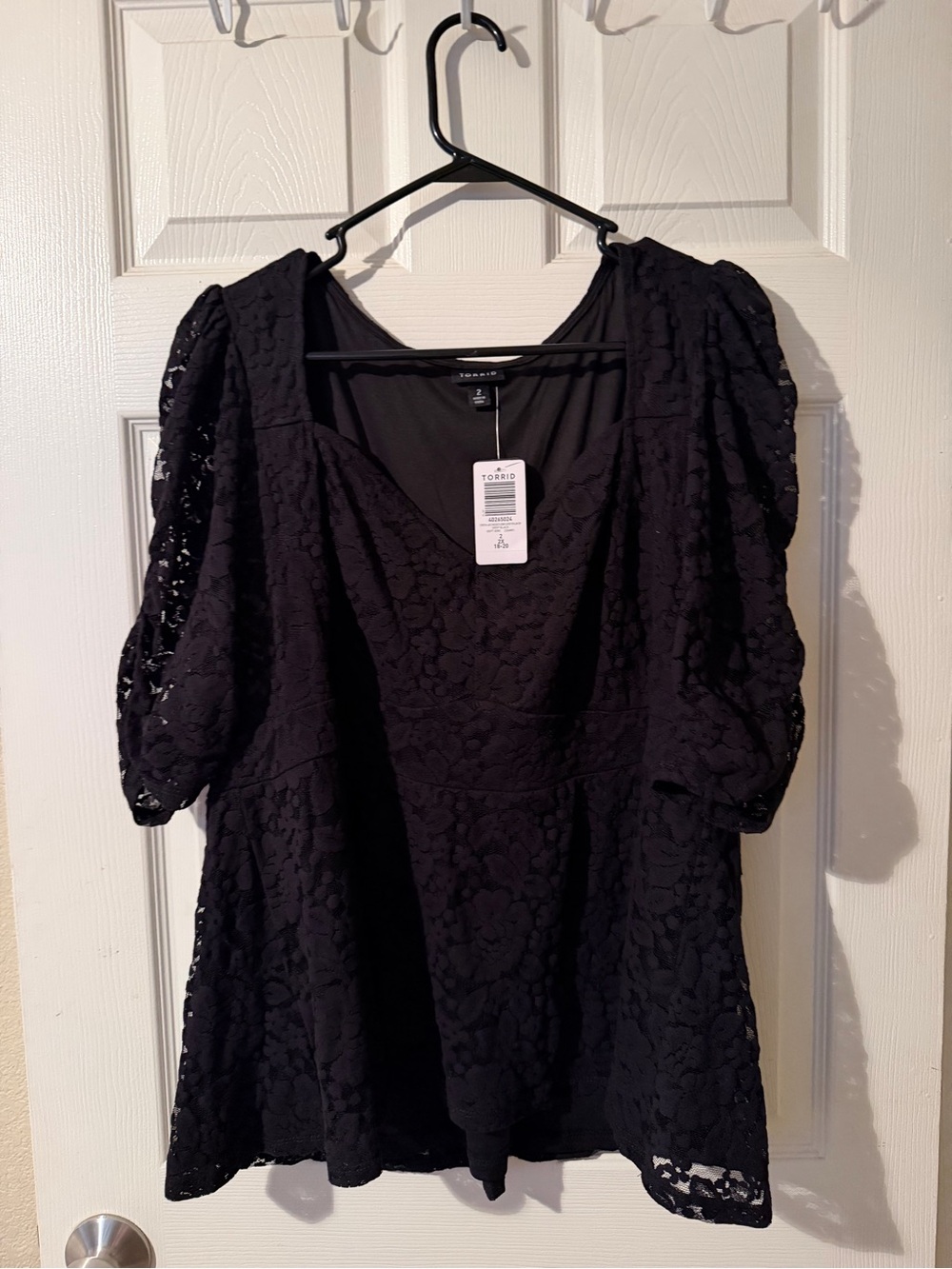 torrid Black Lace Puff-Sleeve Square Neck Blouse